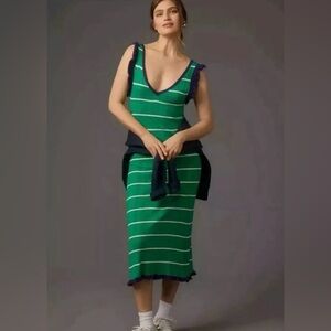 Anthropologie Daily Practice Sweater Midi Dress In Green Stripe Size MP EUC